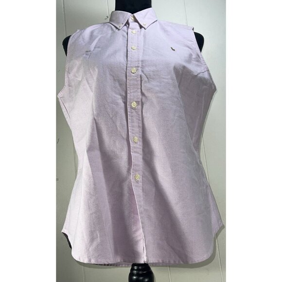 VTG 90s Ralph Lauren womens 12 Pink Cotton Sleeveless Button Shirt - Picture 1 of 16